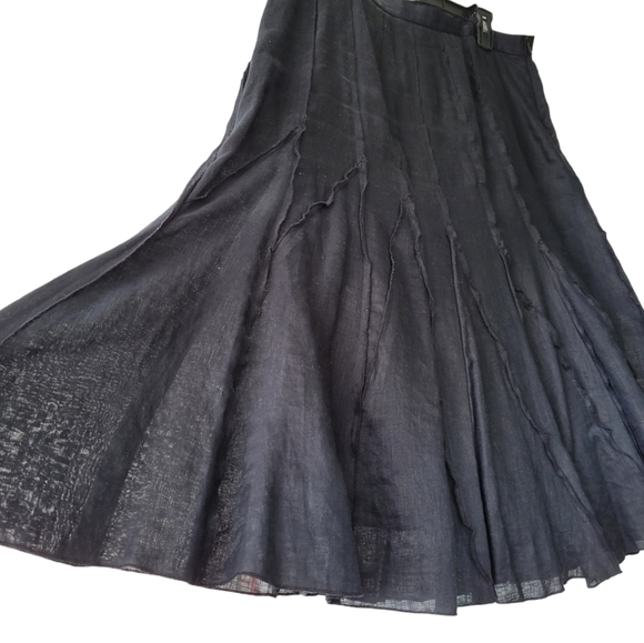 Spanner Black Linen A-Line Midi Skirt Fit and Flare Triangular Inserts Lined 12 - Picture 6 of 10